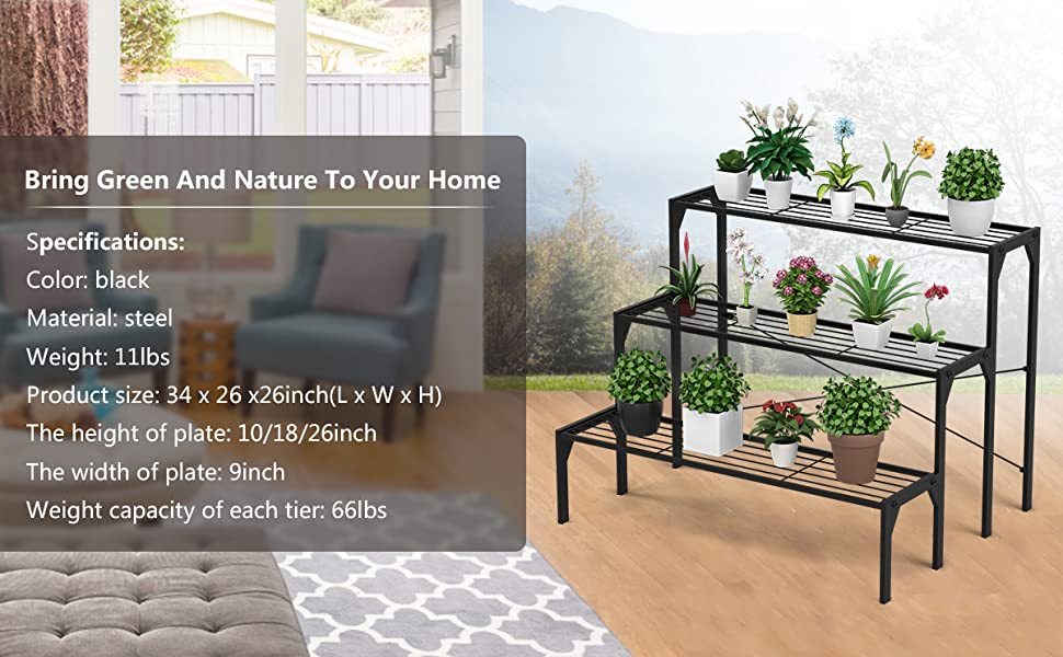 Outdoor 3 Tiers Metal Plant Stand Ladder Flower Pots Holders for Home Garden