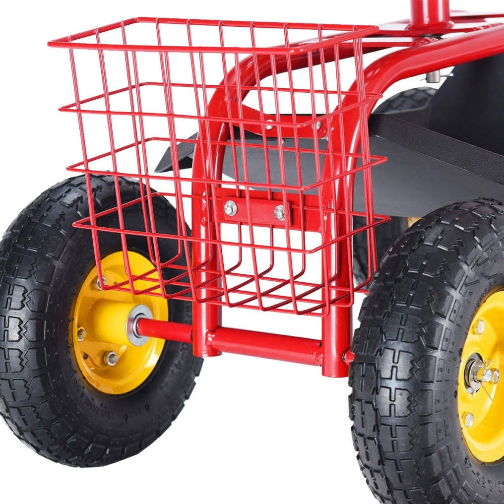Rolling Garden Cart with 360° Swivel Seat, Tool Basket, Adjustable Height, 300LB Capacity Heavy Duty Gardening Seat for Lawn, Yard Work, Seniors
