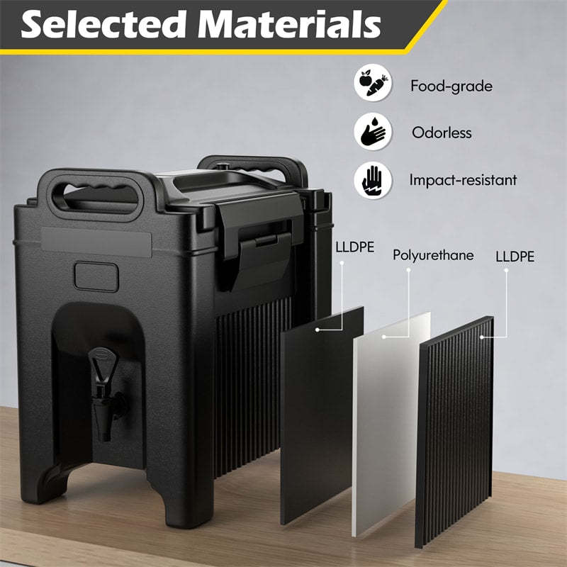 2.5 Gallon Insulated Beverage Dispenser/Server Food-grade Hot & Cold Drink Carrier with Handles & Spring Action Faucet