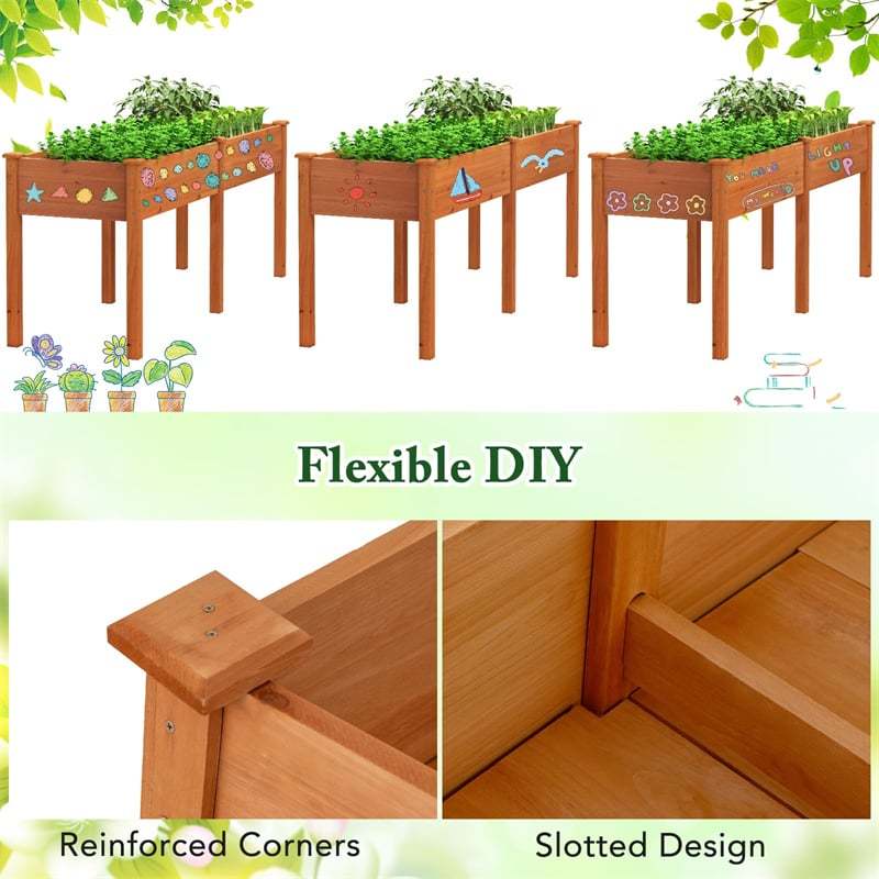 Raised Garden Bed with Legs, 73"x23"x30" Elevated Wood Planter Box with Divider Panel & Drainage Holes for Vegetables, Flowers, Fruits, Herbs