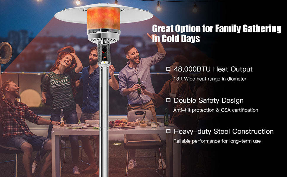 48000 BTU Floorstanding Outdoor Propane LP Gas Patio Heater with Wheels
