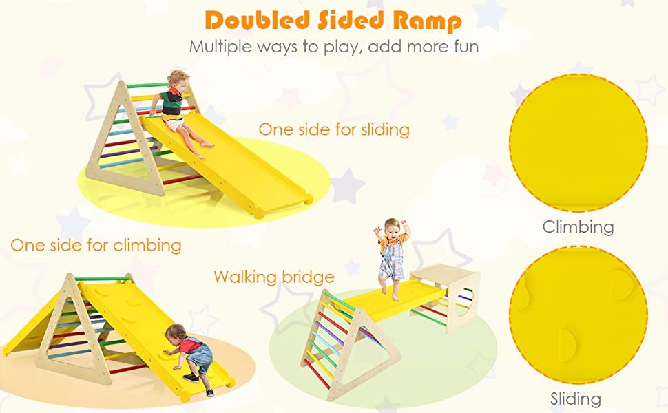 5-in-1 Kids Pikler Triangle Climber Cube Playing Set Toddler Climbing Toys with 2 Sliding Ramps