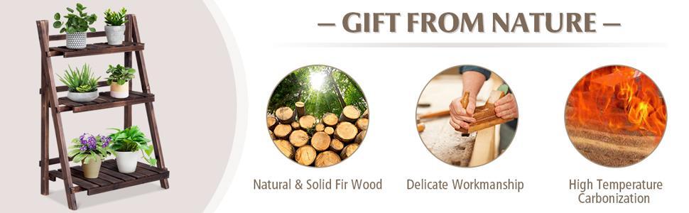 3 Tier Rustic Wooden Folding Plant Stand Flower Rack