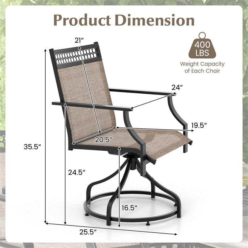 Patio Swivel Dining Chairs Set of 2 with Quick-Drying Fabric & Metal Frame, 360° Rotating Outdoor Chairs with Armrests for Backyard, Deck Garden
