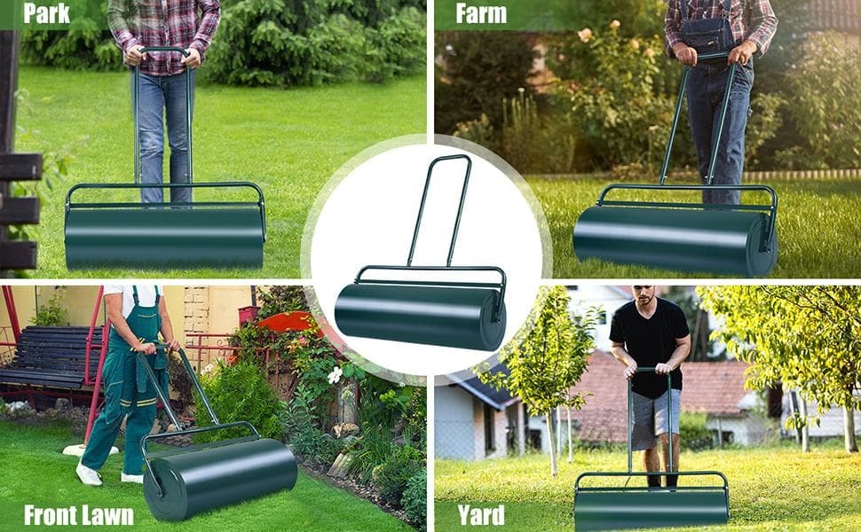 17 Gallon Lawn Roller Push/Tow Behind Water/Sand Filled Heavy Duty Yard Sod Roller 36" x 12" with U Shaped Handle for Garden Backyard