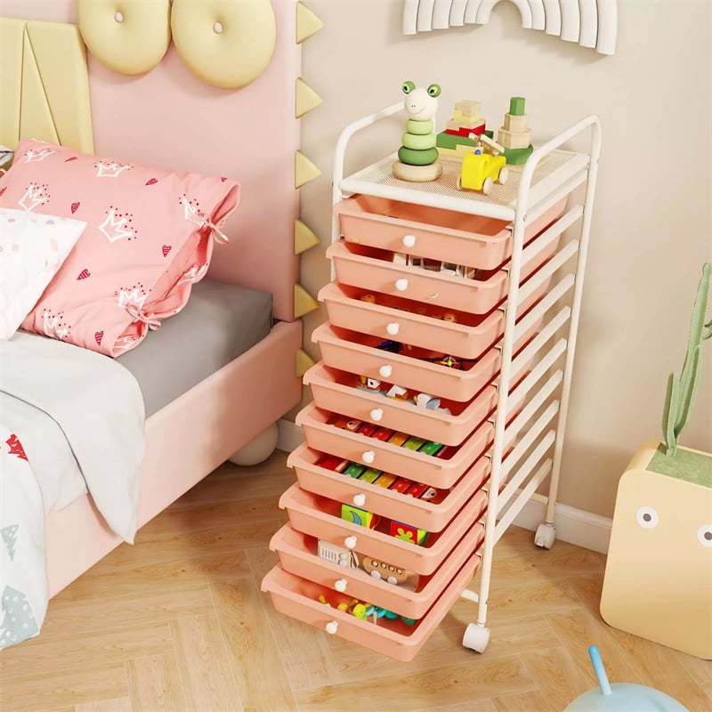 10-Drawer Rolling Storage Cart, Utility Cart with Drawers & Lockable Wheels, Mobile Art Craft Drawer Cart for Home Office, School