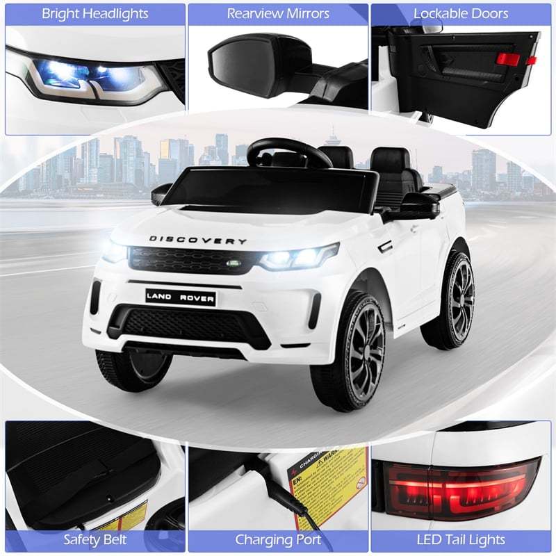 12V Kids Ride On Car, Licensed Land Rover Electric Vehicle with Remote Control, LED Lights, Lockable Doors, Speed Switch Sound & Music