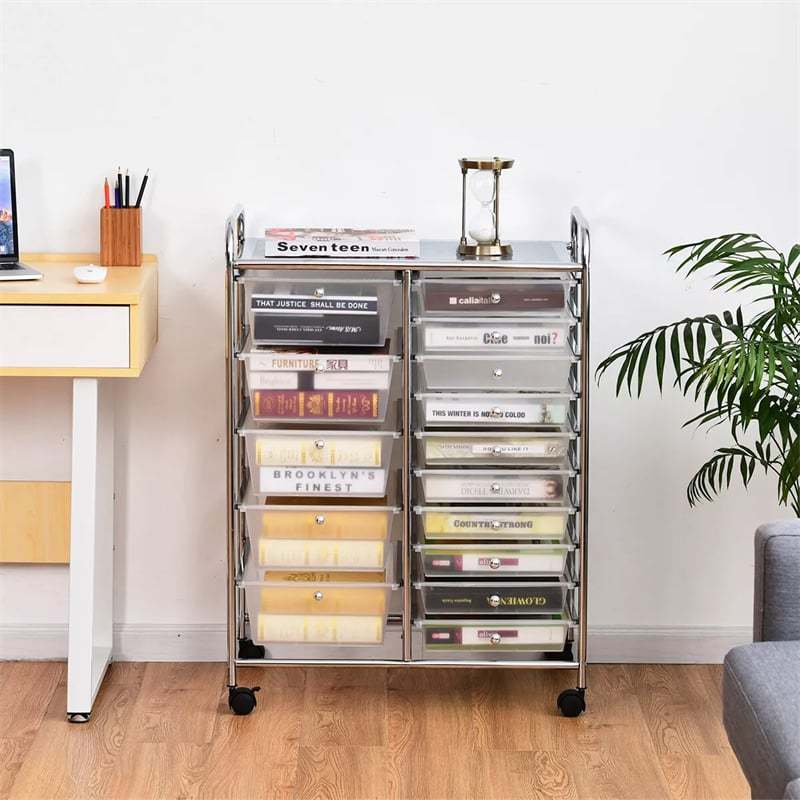15-Drawer Rolling Storage Cart, Art &  Craft Organizer with Wheels & Removable Drawers for Tools, Scrapbook Paper, Home Office School
