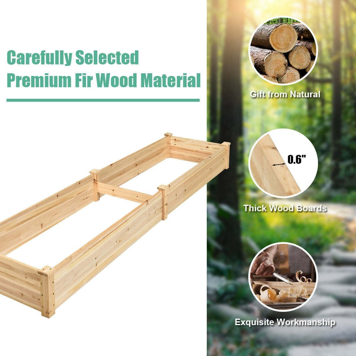 8ft x 2ft Wooden Raised Garden Bed Vegetable Planter Box Kit