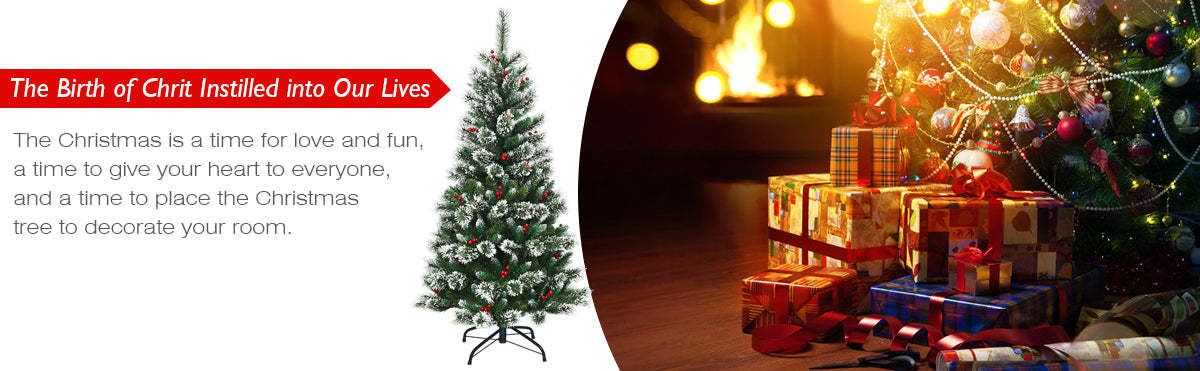 7ft Snow Flocked Higned Artificial Pencil Christmas Tree with Red Berries