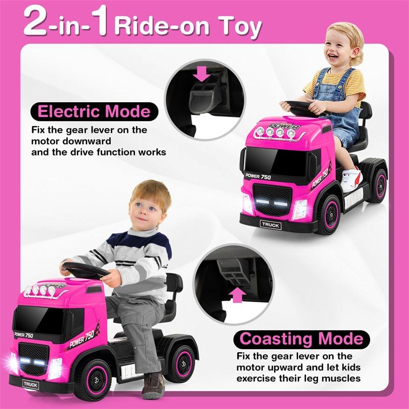6V Battery Kids Ride on Car 2-in-1 Mini Ride On Truck Electric & Coasting Mode with Height Adjustable Seat & LED Lights