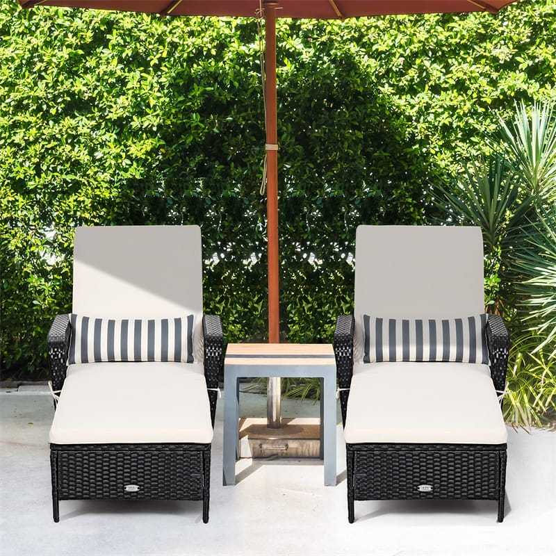 2PCS Rattan Outdoor Chaise Lounge Chairs w/ 6-Gear Adjustable Backrest, Removable Cushions, Pillow, Patio Sun Lounger for Poolside, Balcony