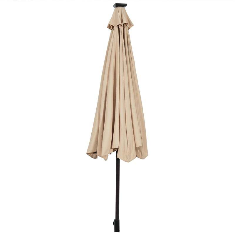 10FT Solar LED Patio Umbrella, Outdoor Steel Market Umbrella with 24 Lights, Crank & Tilt Adjustment for Backyard, Poolside, Garden