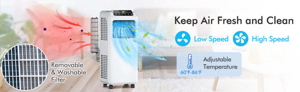 8000 BTU Portable Air Conditioner Energy-Saving 3-in-1 Air Cooler with Built-in Dehumidifier, Fan & Remote Control for Home Office