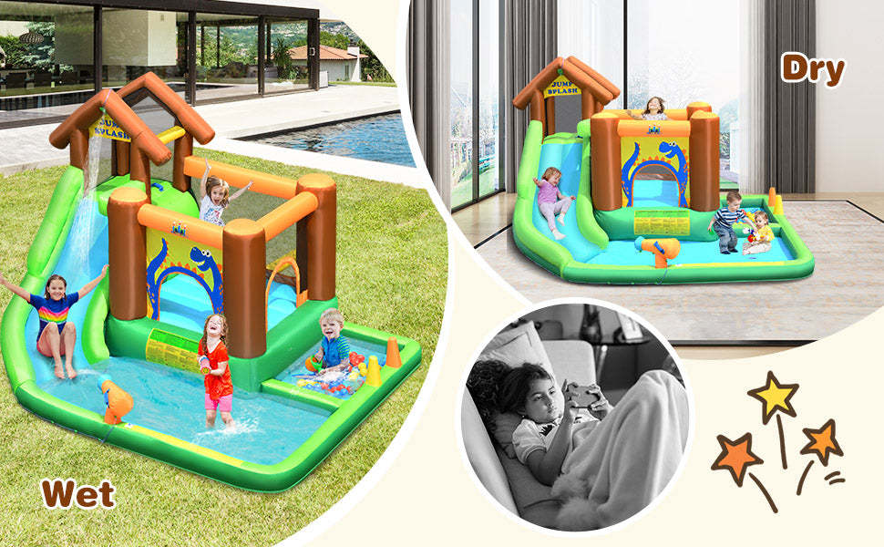 7 in 1 Kids Inflatable Water Slide Bounce House Splash Pool without Blower
