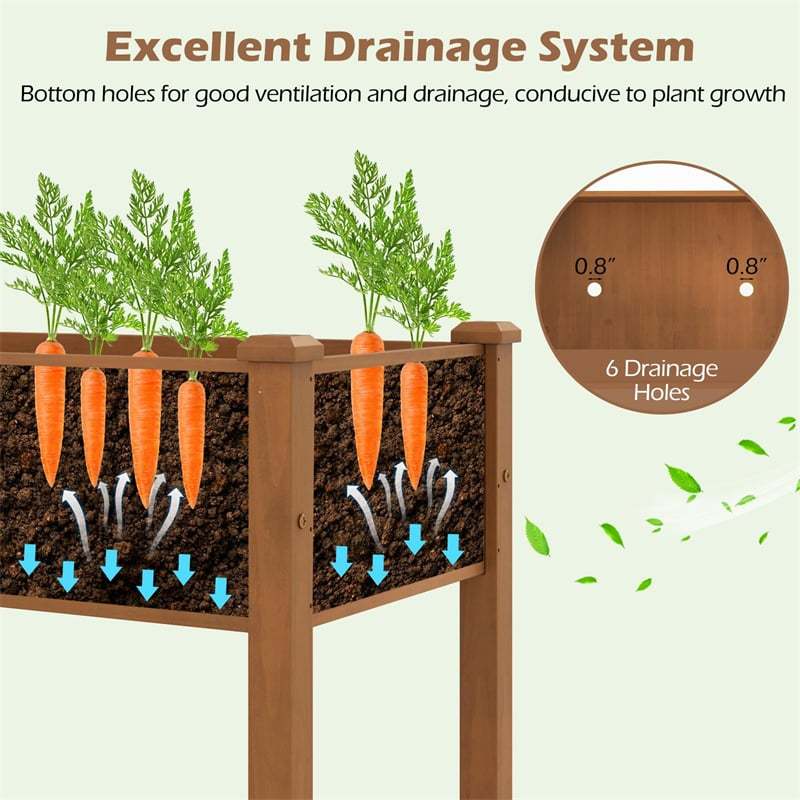 Wood Raised Garden Bed with 6 Legs, Divider Panel & Drainage, Elevated Planter Box for Vegetables, Flowers, 73x23x30 Inch
