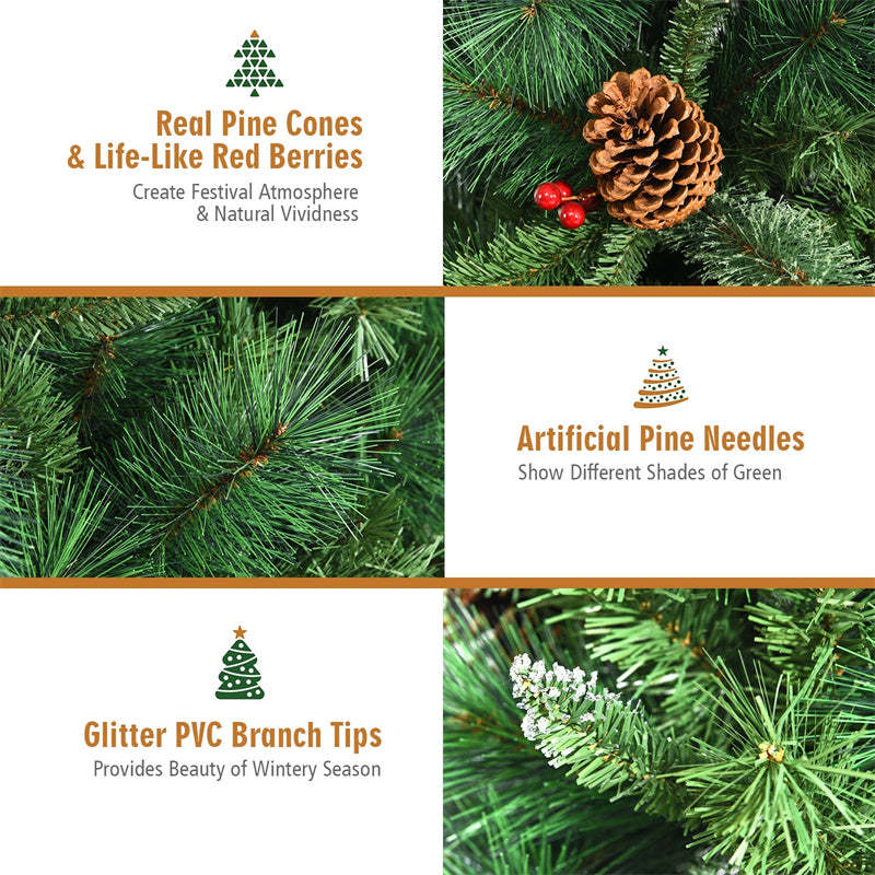 6FT Unlit PVC Artificial Christmas Tree Hinged Pine Tree with Metal Stand