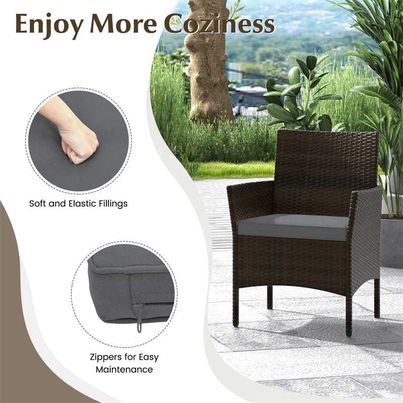 4PCS Patio Rattan Conversation Set Outdoor Garden Wicker Furniture Set with Loveseat Chair, Tempered Glass Coffee Table & Cushions