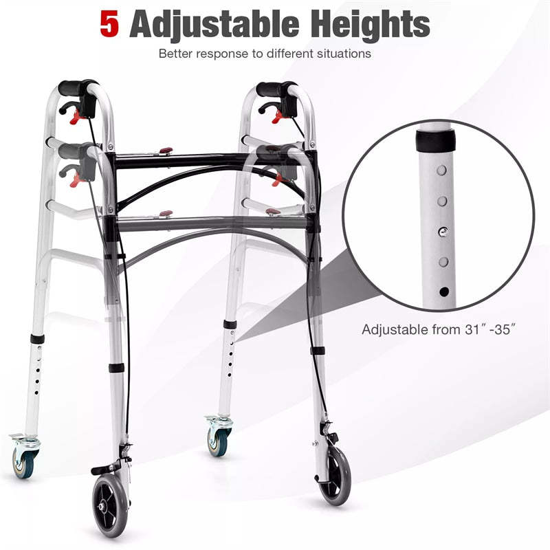 4-in-1 Folding Rollator Walker for Seniors with Seat, Wheels & Brakes, Height Adjustable Stand-Up Walker 350lbs Medical Walking Mobility Aid for Adult