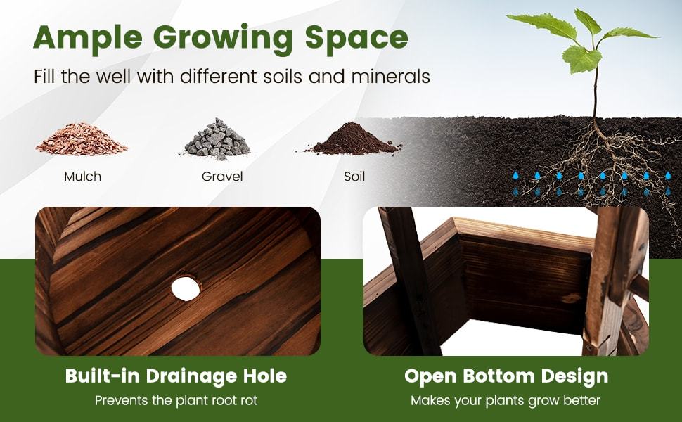 Rustic Wooden Wishing Well Planter Hexagonal Bucket Flower Plants Planter for Outdoor Backyard Garden Decor