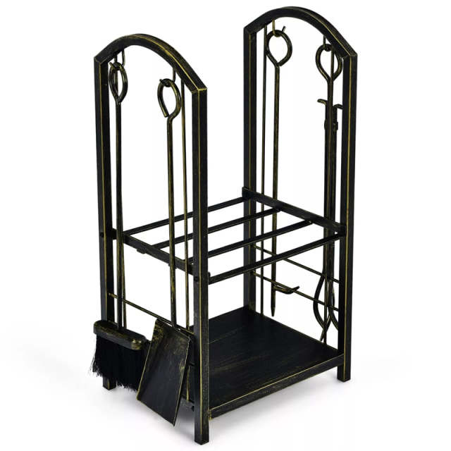 Firewood Rack with 4 Fireplace Tools Set, Heavy Duty Wrought Iron Log Rack Wood Storage Firewood Holder for Indoor  Outdoor