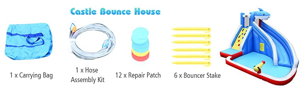 Inflatable Water Slide Shark Bounce House Castle Splashing Pool without Blower