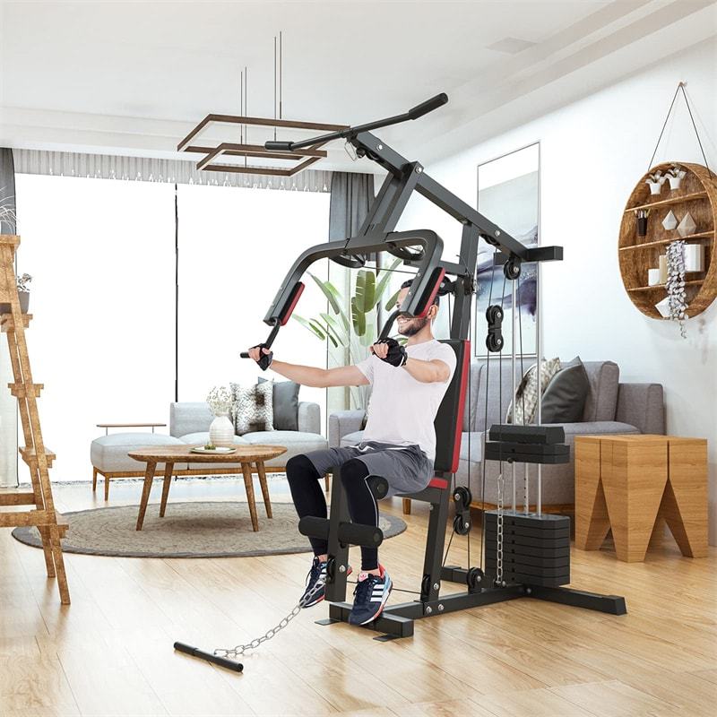 Multifunction Home Gym System, Weight Training Exercise Machine with 100lbs Weight Stack, All-in-One Strength Training Equipment for Full Body Workout