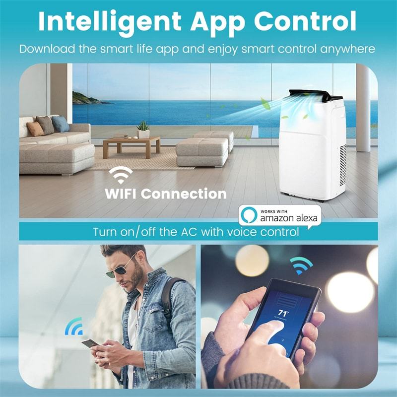 13,000 BTU Portable Air Conditioner Smart WiFi Enabled 4-in-1 AC Unit with Cool, Fan, Dehumidifier, Heater, Remote Control & Window Kit