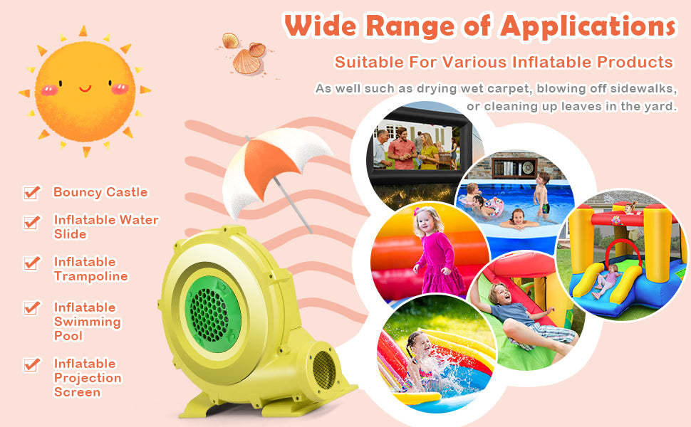 950 Watts 1.25 HP Air Blower Pump Fan for Inflatable Bounce House
