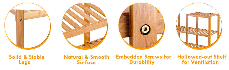 5 Tier Multifunctional Bamboo Shelf Rock Plant Display Stand (12 Pots)