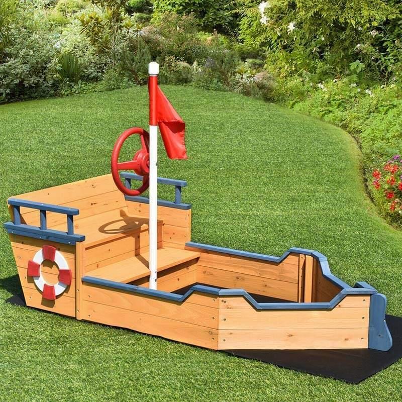 Wooden Pirate Boat Sandbox for Kids