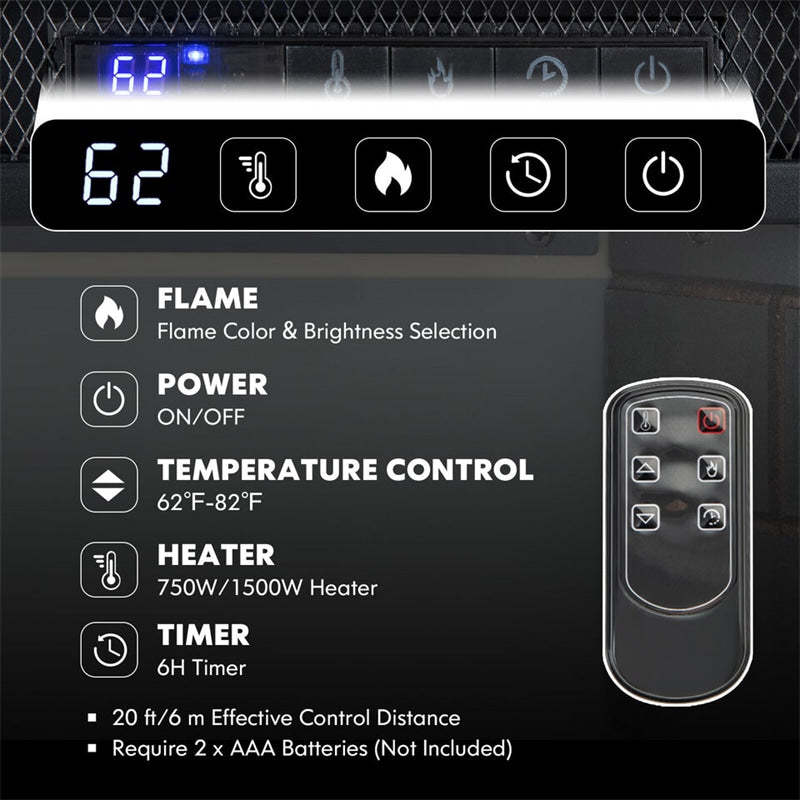 26" Electric Fireplace Insert, 750W/1500W Recessed Wall Fireplace Heater with Remote Control, Adjustable Flame Effect, 5H Timer & Overheat Protection