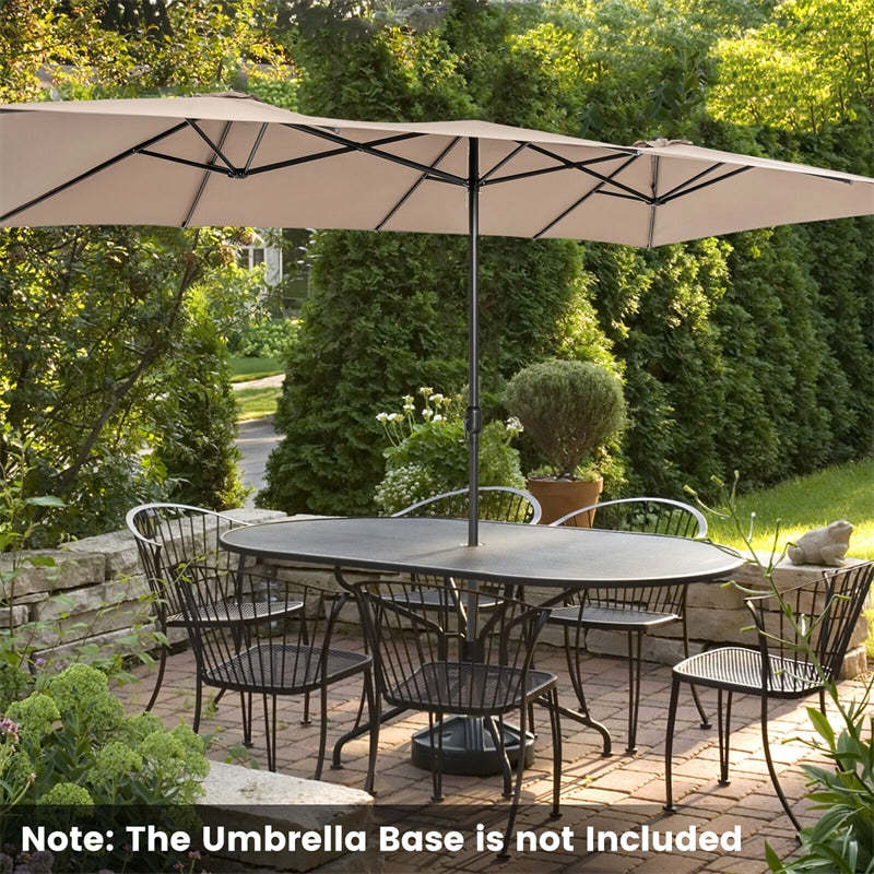 15FT Double-Sided Patio Umbrella with Crank Handle, Vented Top, 10-Rib Metal Frame, Large Twin Market Umbrella for Poolside, Deck, Lawn, Garden