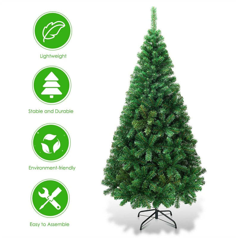 6ft Green Artificial Christmas Tree Xmas Tree with Solid Metal Stand for Indoor Outdoor Holiday Decoration