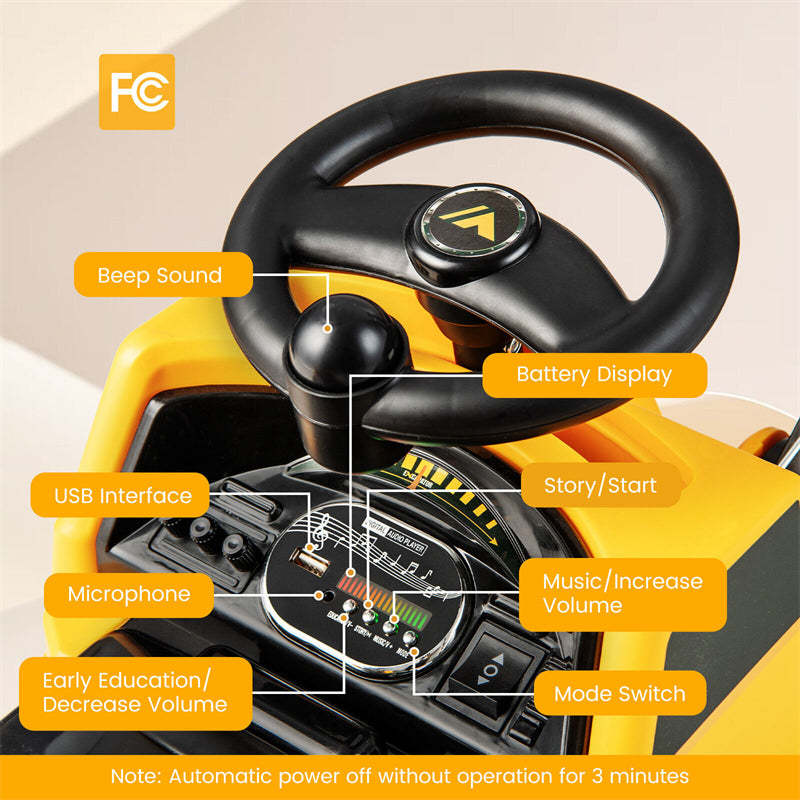 Kids Ride On Excavator 6V Battery Powered Ride On Bulldozer Loader Digger Toy Car Construction Vehicle with Under Seat Storage & Lights