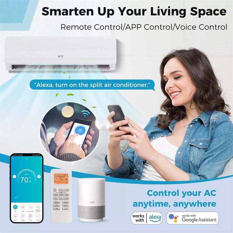 27000 BTU 3 Zone Mini Split Air Conditioner & Heater, 19 SEER2 Wifi Enabled Inverter Split System AC, Works with Alexa & Heat Pump