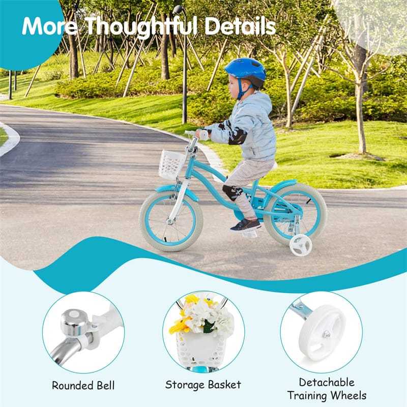 14" Kids Bike, Toddler Bicycle Girls Boys Bike for 3-8 Years Old with Training Wheels Adjustable Seat Removable Basket