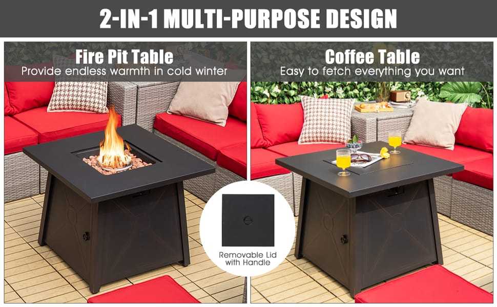 30" Square Propane Fire Pit Table 50,000 BTU Outdoor Gas Fire Pit Table with Waterproof PVC Cover, Lava Rocks, CSA Certification, Steel Frame