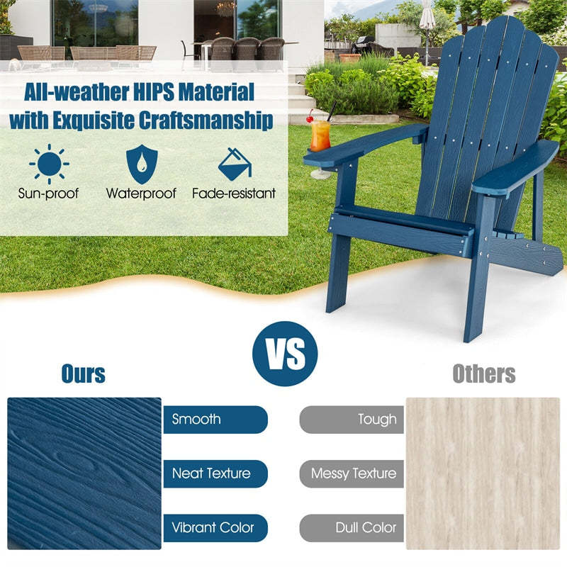 Outdoor HIPS Adirondack Chair, Weather Resistant Wood Fire Pit Chair with Hidden Cup Holder & 380 LBS Capacity for Patio, Backyard, Garden