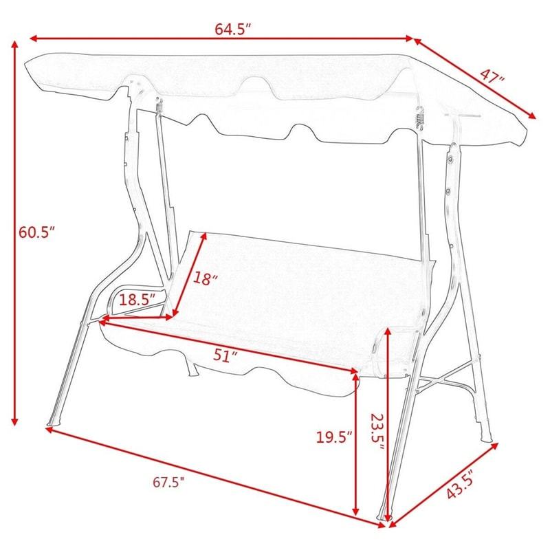 3-Seat Patio Swing with Adjustable Canopy & Removable Cushion, Powder-Coated Steel Frame Outdoor Porch Swing for Backyard, Garden, Balcony