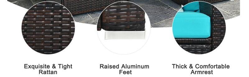 5 Piece Rattan Patio Conversation Set Sectional Sofa with Coffee Table & Cushions