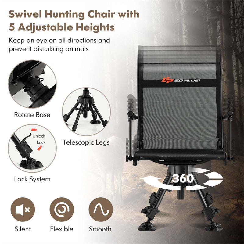 360° Swivel Hunting Blind Chair Adjustable Height Folding Chair with 4 Adjustable Legs & Armrests