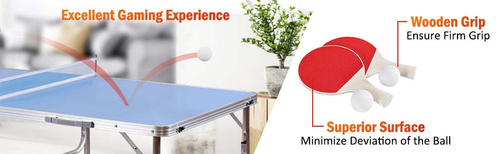 60" Portable Table Tennis Table Folding Ping Pong Table with Net, 2 Paddles & 4 Balls, Multipurpose Freestanding Table for Indoor Outdoor Use