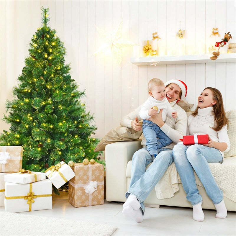 6FT Pre-lit Hinged Artificial Christmas Tree with 777 Glitter Tips and 350 LED Lights