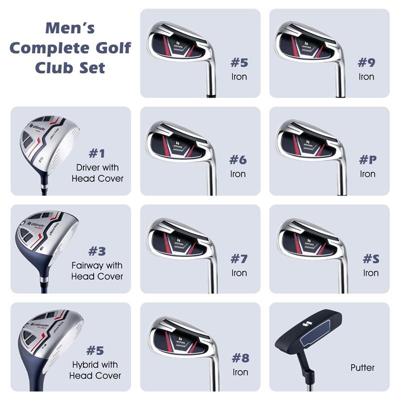 12 Pieces Men's Complete Golf Club Set Right Hand, Golf Club Package Set with 460CC Alloy Driver, #3 Fairway, Rain Hood, Portable Golf Stand Bag