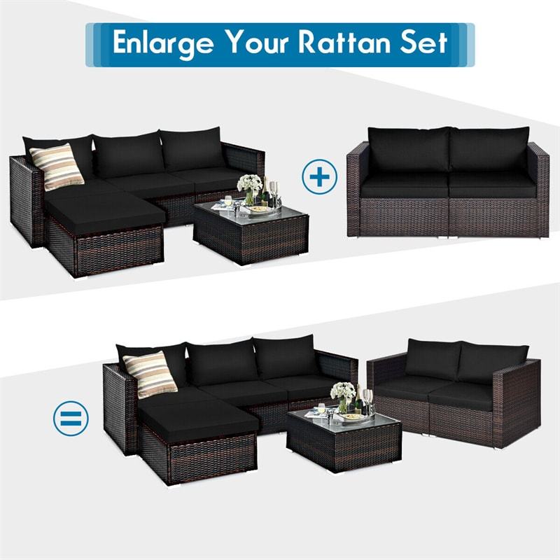 2 PCS Patio Rattan Corner Sofas Wicker Outdoor Loveseat with Cushions for Balcony Poolside Deck