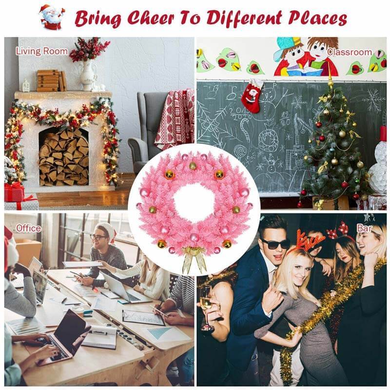 24 Inch PVC Artificial Christmas Wreath Ornament Wreath with Ornament Balls