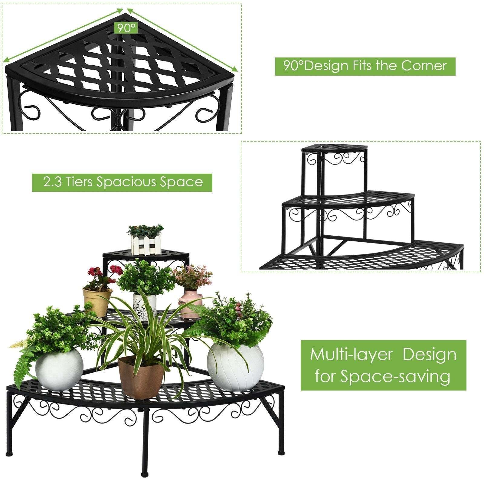 3 Tier Outdoor Metal Corner Plant Stand Step Ladders Display Rack