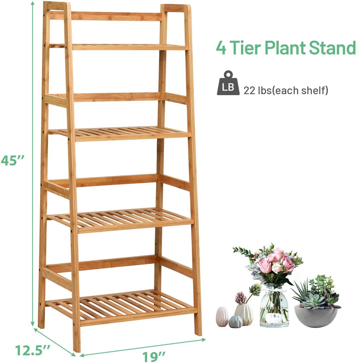 4 Tier Ladder Shelf Bamboo Plant Stand Flower Pots Rack Display Holder