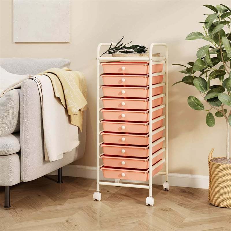 10-Drawer Rolling Storage Cart, Utility Cart with Drawers & Lockable Wheels, Mobile Art Craft Drawer Cart for Home Office, School